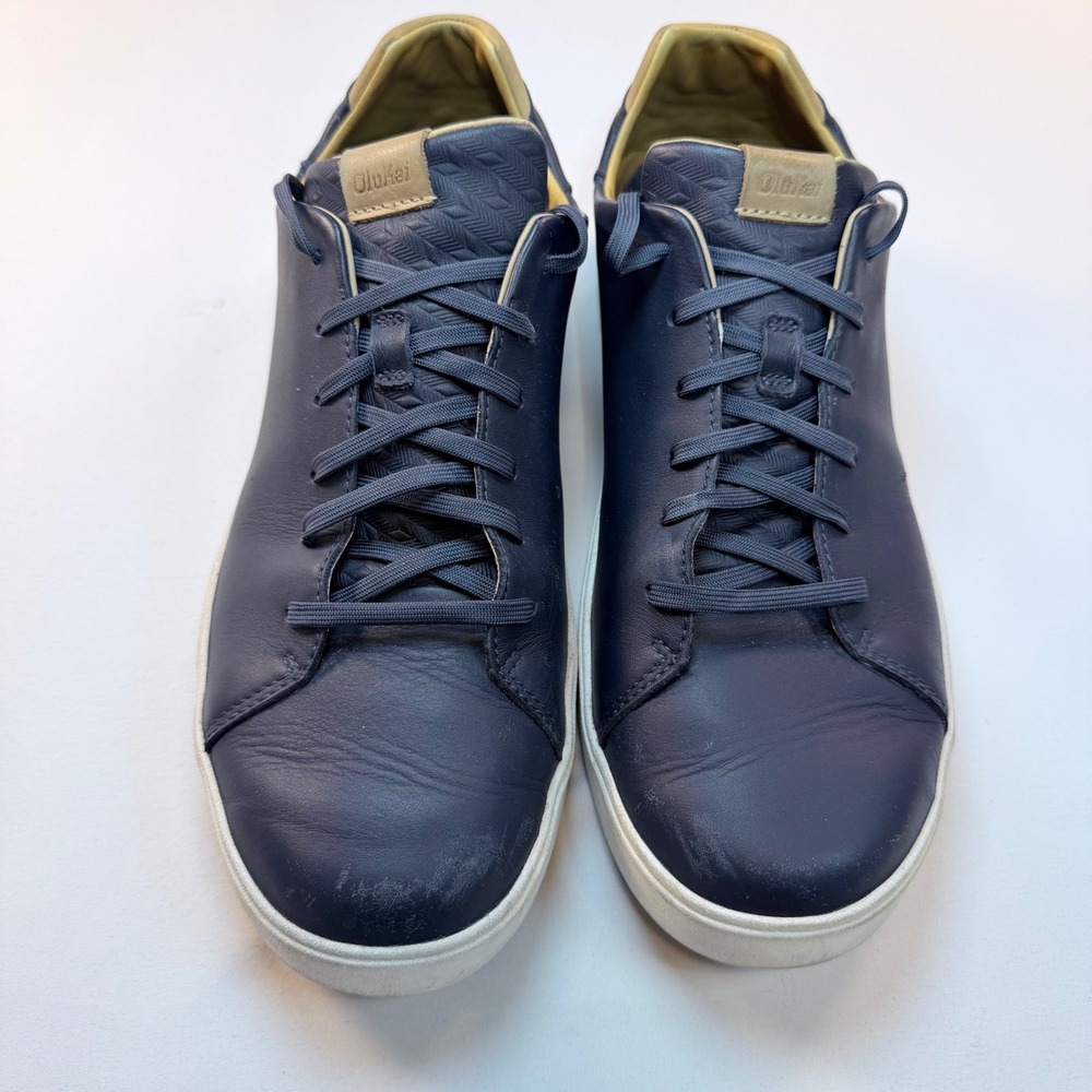 OluKai Laeahi Li Ili Mens 13 Leather Sneakers Trench Blue 10455-DEDE Shoes